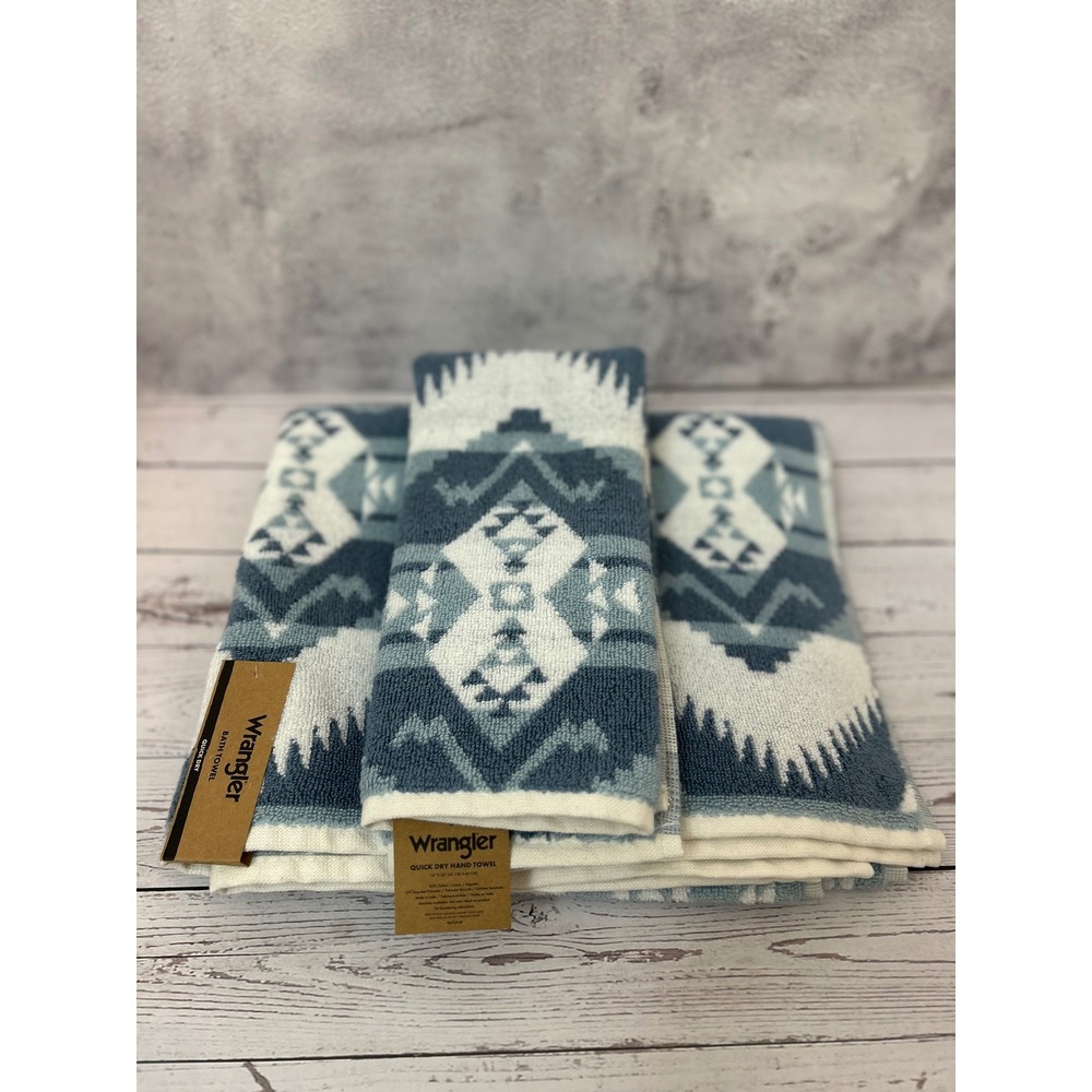 Wrangler Quick Dry Towel Set Blue Southwestern Aztec Geometric Bath & Hand Towel